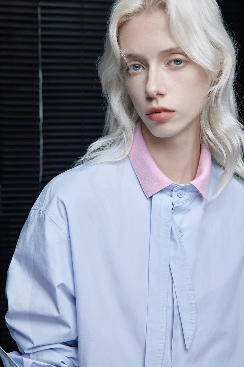 シャローブルーピュアコットンリボンシャツ　B4238