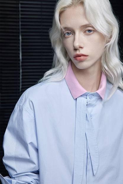 シャローブルーピュアコットンリボンシャツ　B4238