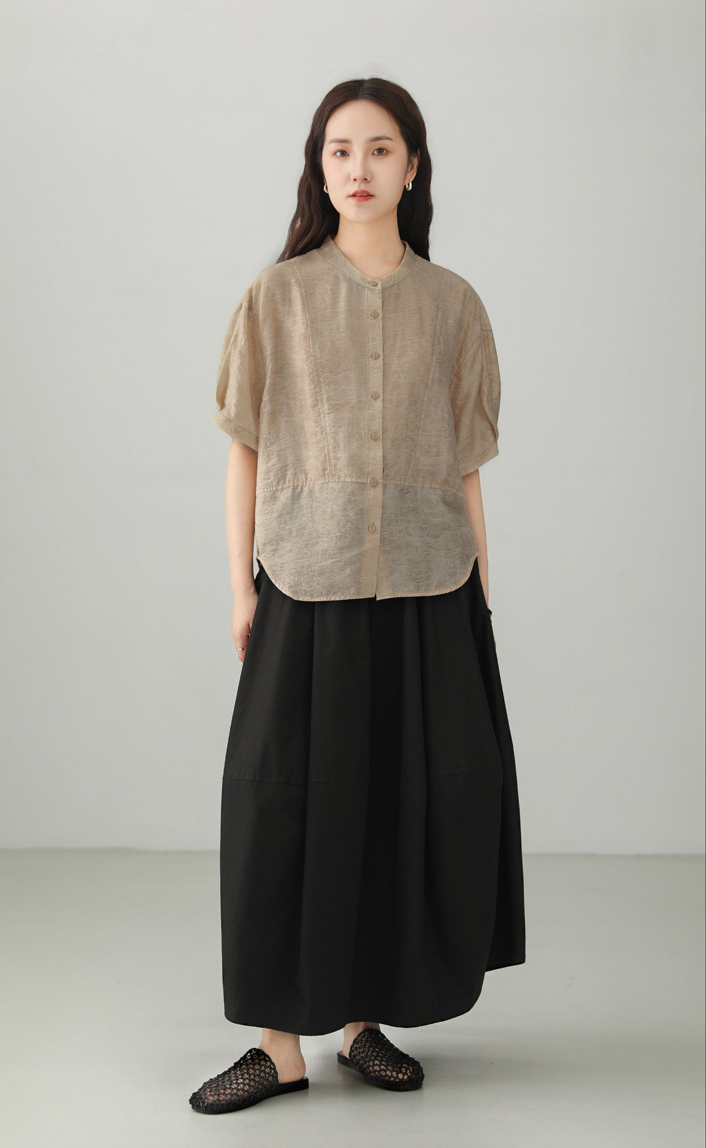 Art Style Tencel Blend Jacquard Blouse B4894
