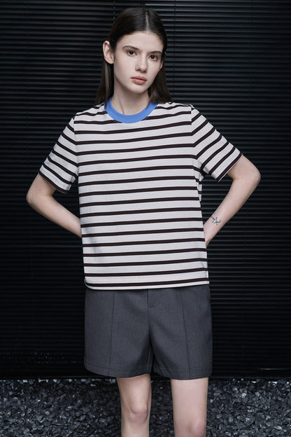 ブラック&ホワイトストライプ半袖Tシャツ　B4734