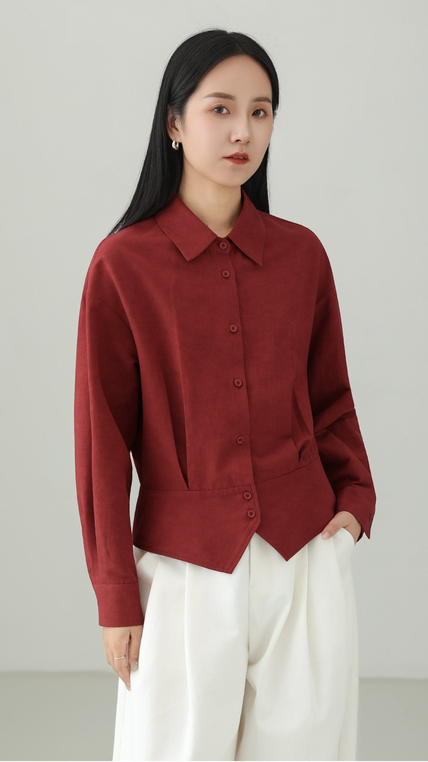 Linen blend peplum design top B4665