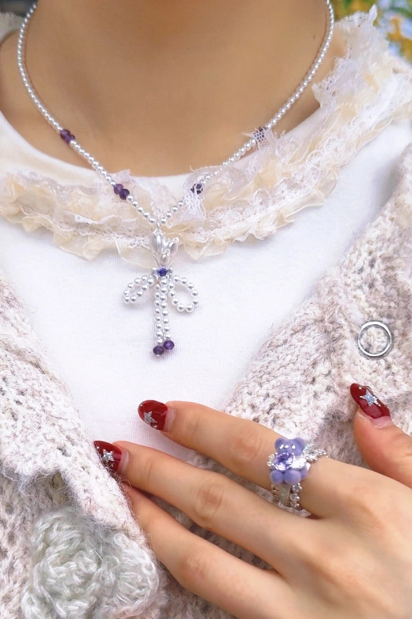 鬱金香吊墜珍珠項鍊 B4469