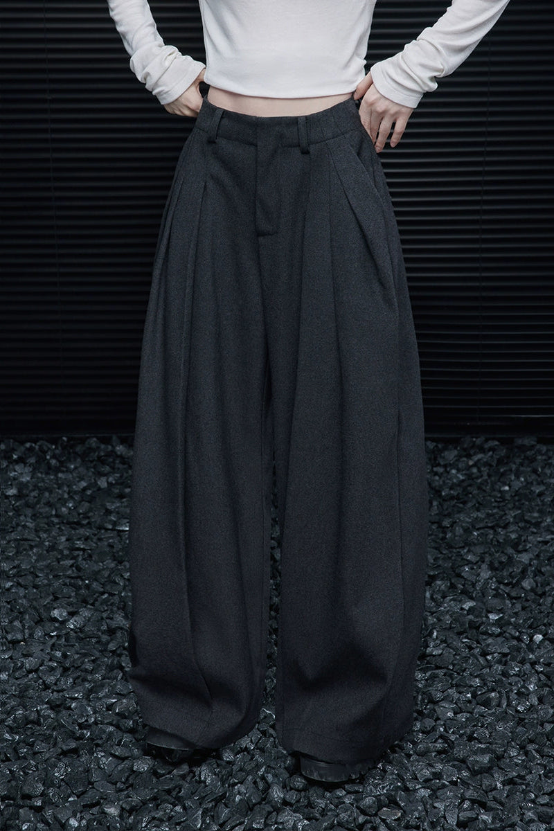 Gray Lazy Style Wide Pants B4354