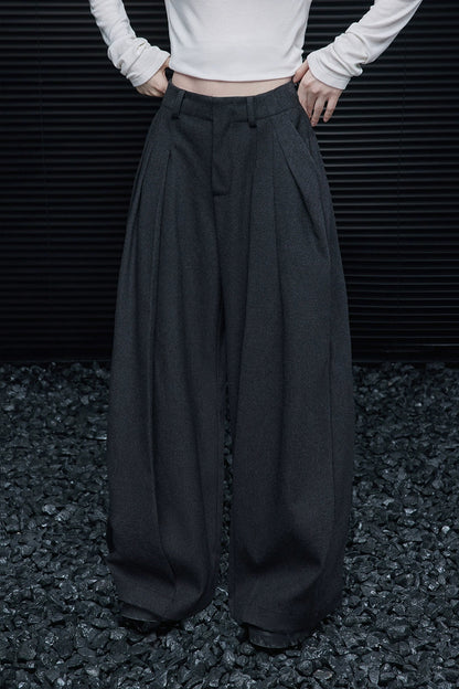 Gray Lazy Style Wide Pants B4354