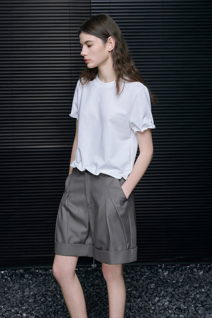 White Wire Petal Sleeve Short T-Shirt B4639