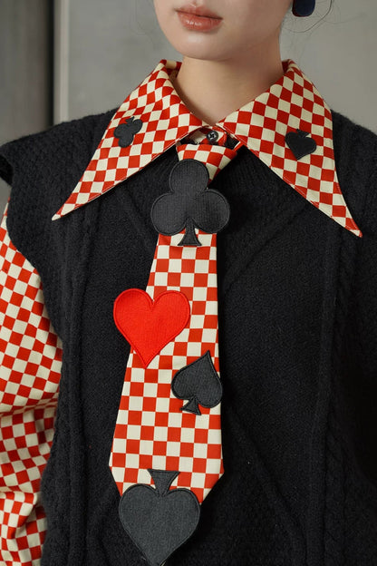 チェック柄トランプ刺繡ネクタイ　B4583