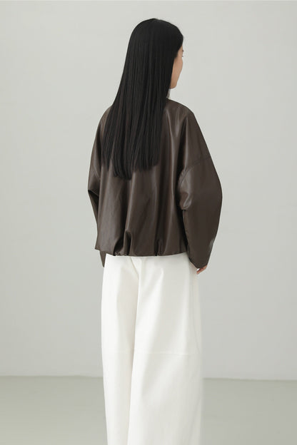 Minimalist PU Leather Cropped Jacket B4657