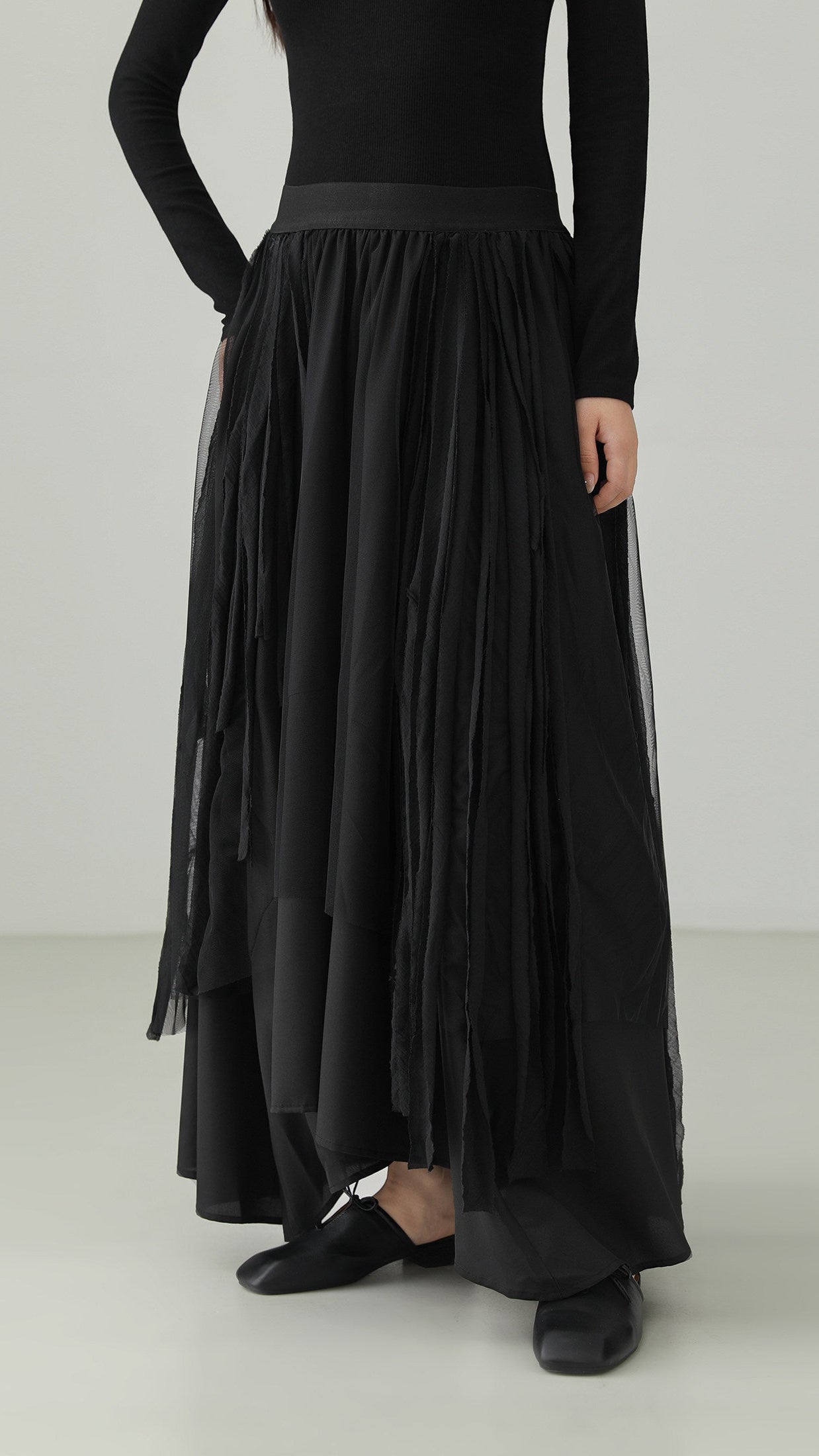 Black Hepburn Irregular Tulle Skirt B4731