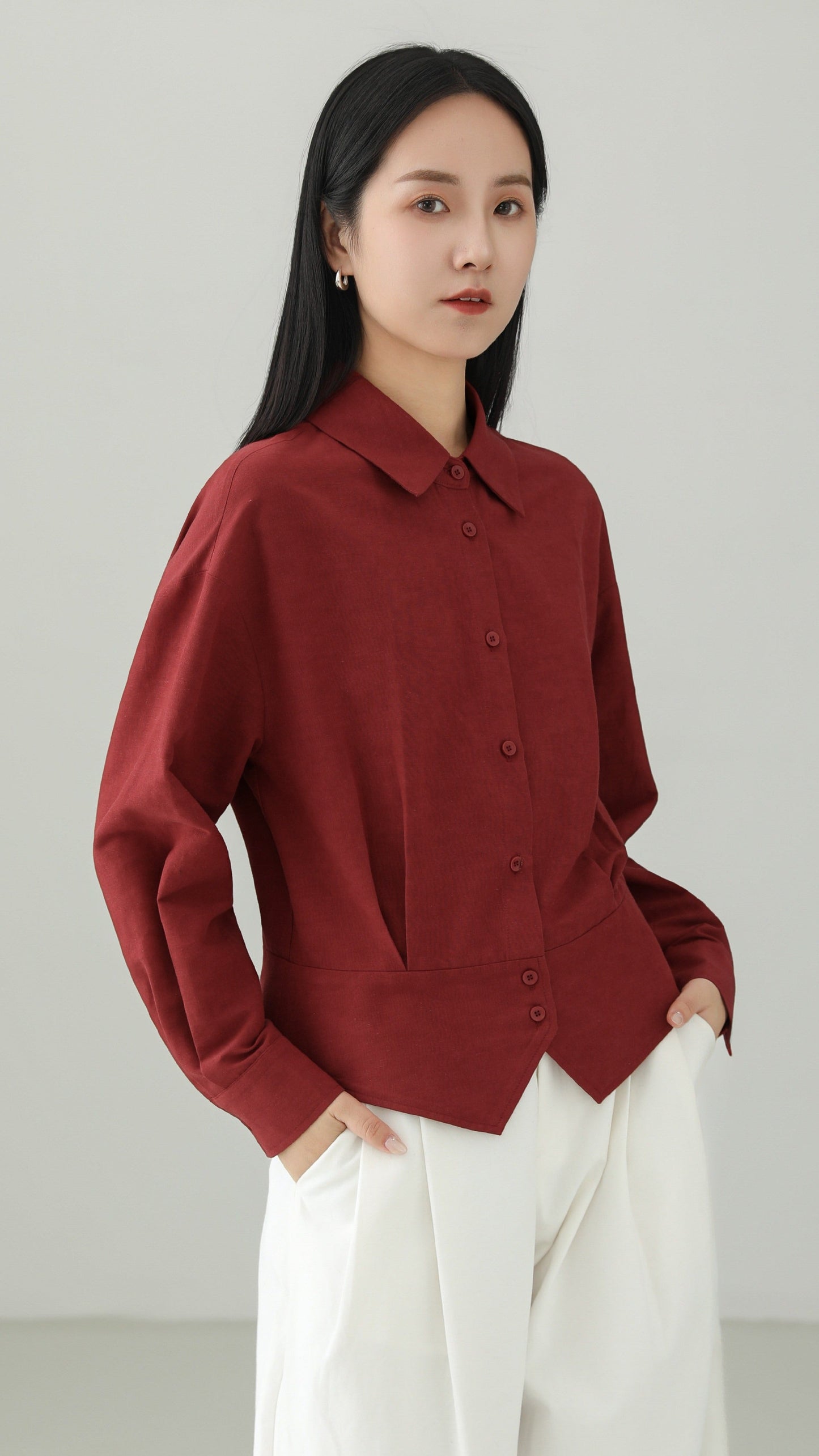 Linen blend peplum design top B4665
