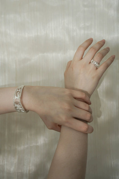 S925ヴィンテージクチナシファイバーハイエンドニッチオープンリング　B4147