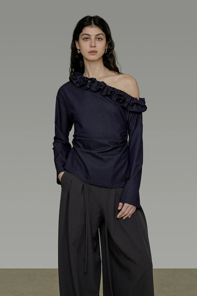 荷葉邊領單肩懶人上衣 B4290