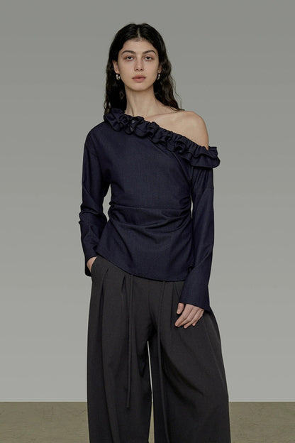 荷葉邊領單肩懶人上衣 B4290