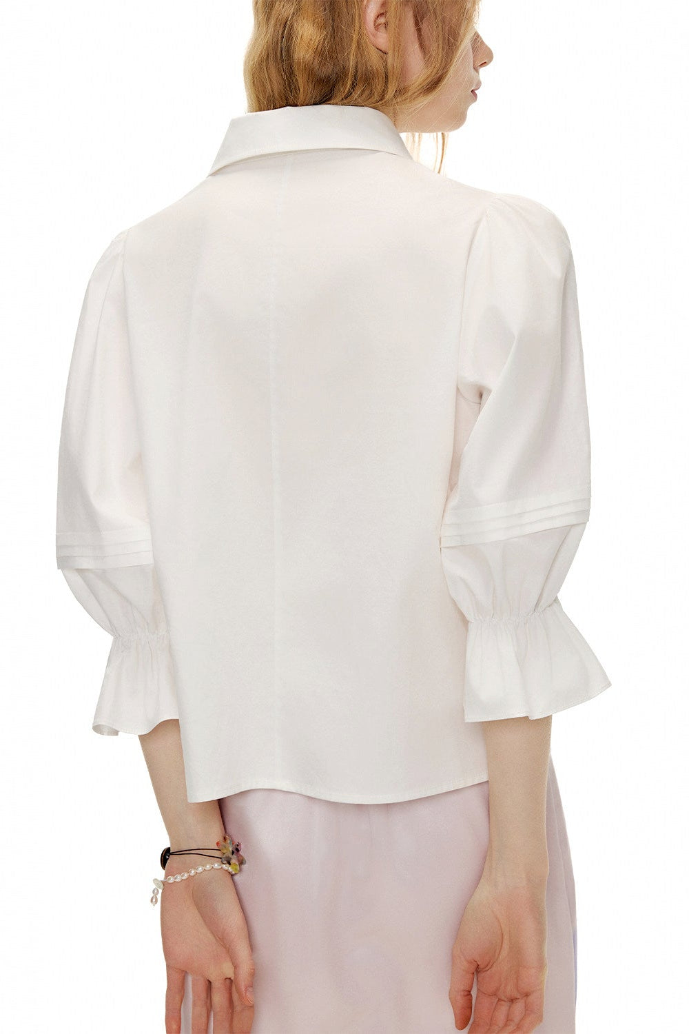 ホワイトランタンスリーブリボンシャツ　B4598