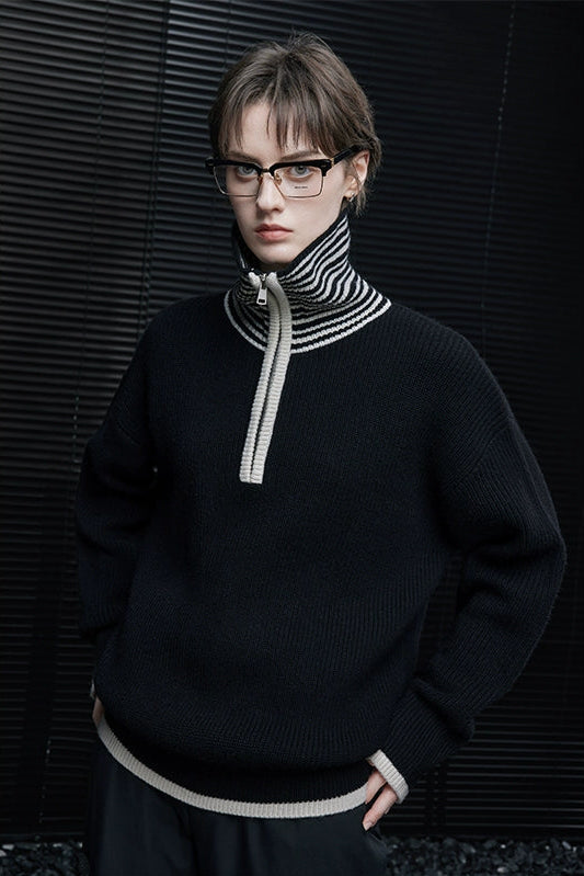 ブラックカラーブロックハイネック　B4425