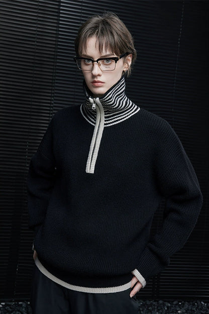 ブラックカラーブロックハイネック　B4425