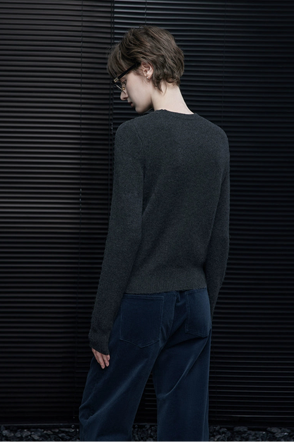 Gray wool cat print sweater B4371