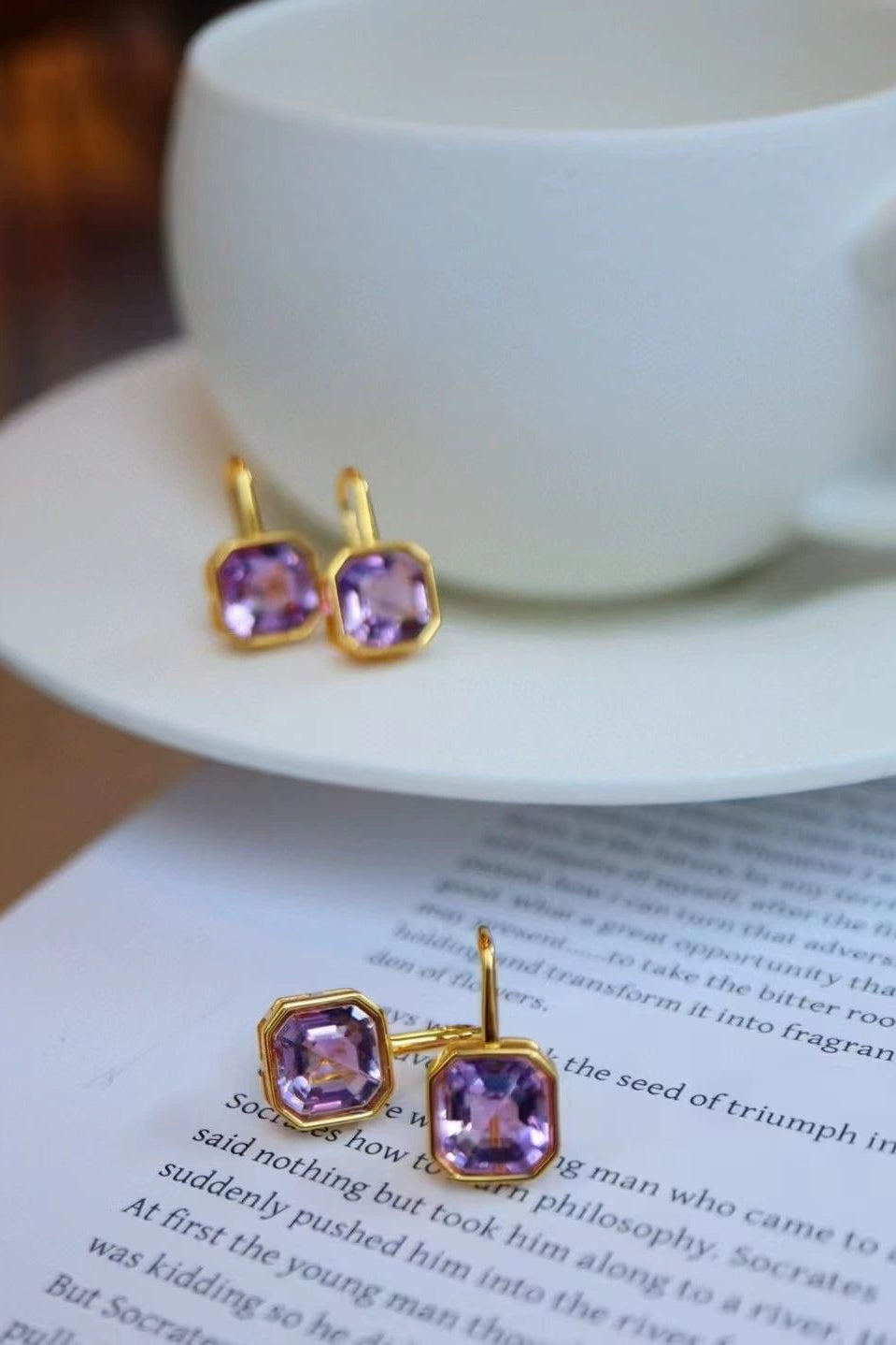S925アメジストスクエアアッシュスクエアピアス　B4381