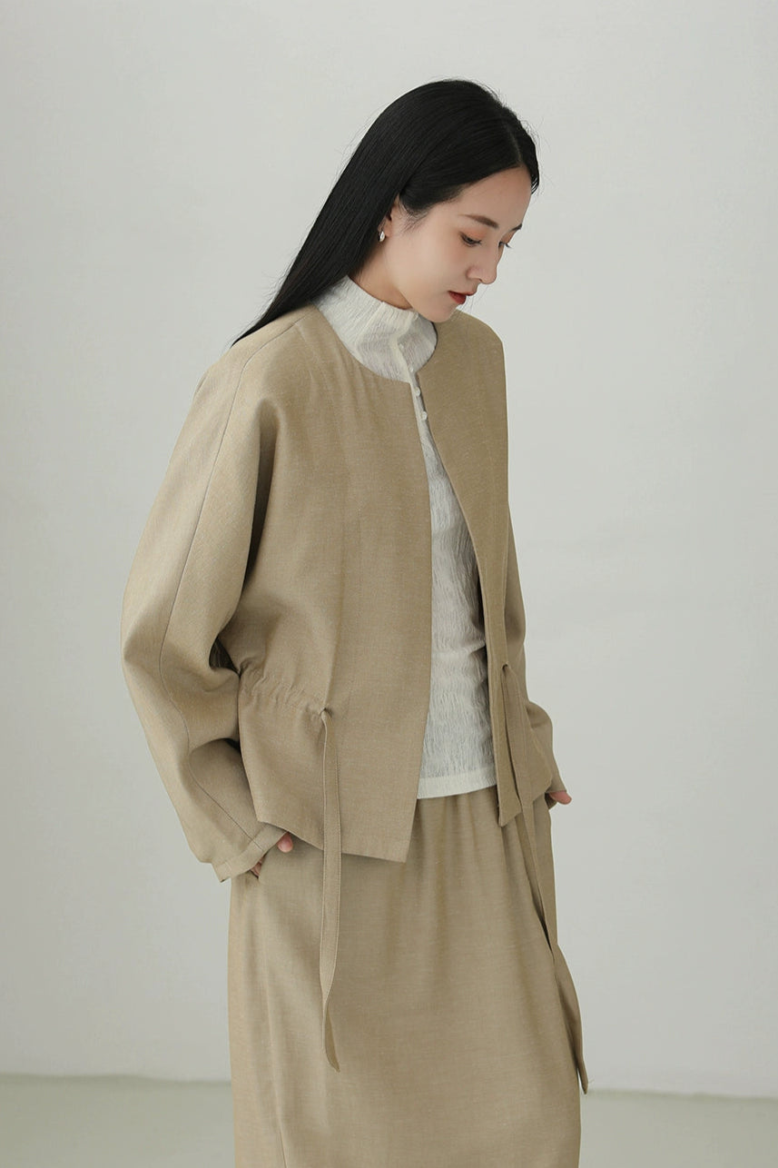 Tencel linen drawstring waist jacket B4281