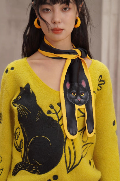 黒猫プリントスカーフ　B4453