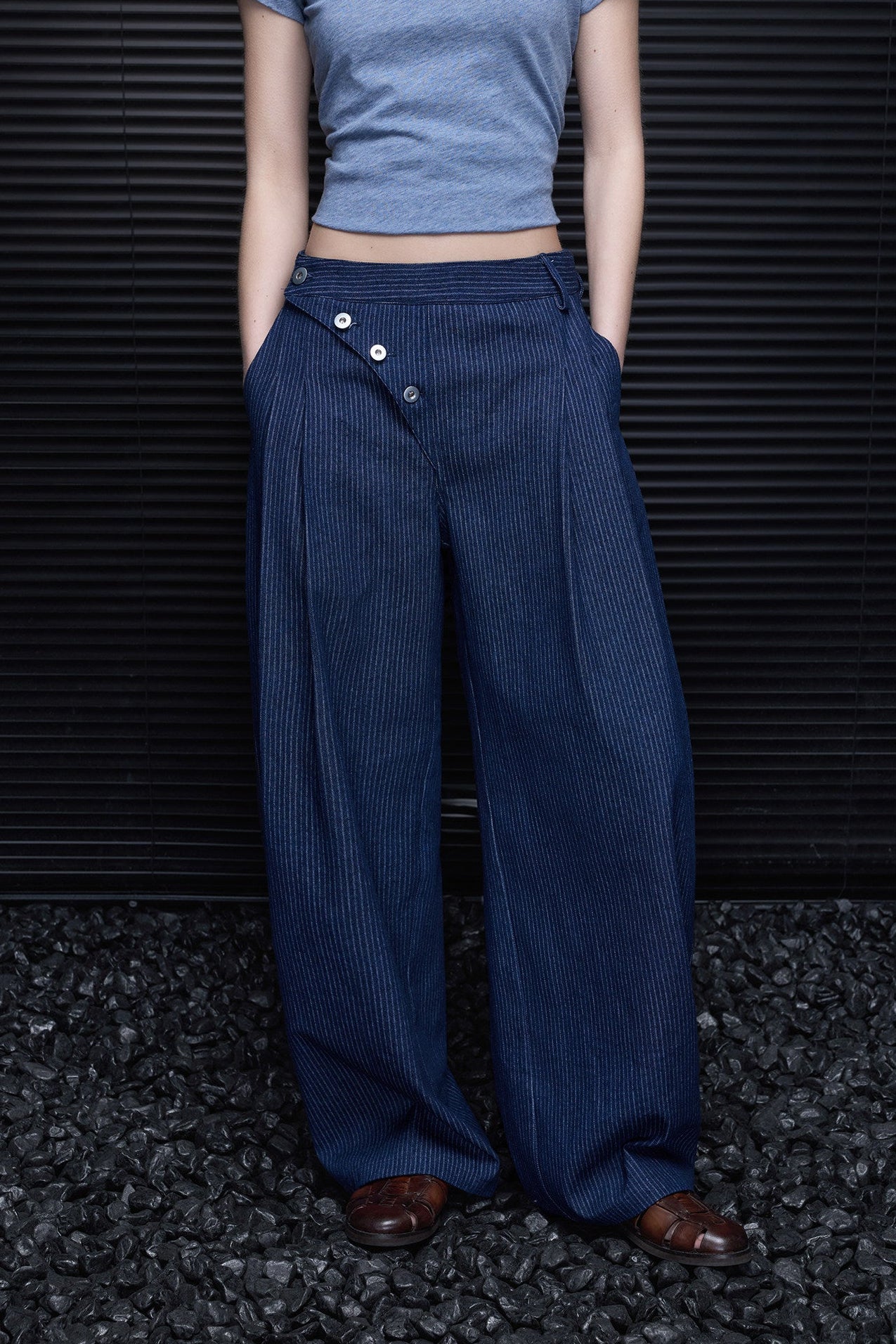 Denim Blue Stylish Wide Pants B4776