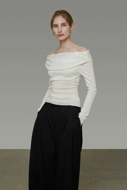 プリーツワンショルダーニットセーター　B4301