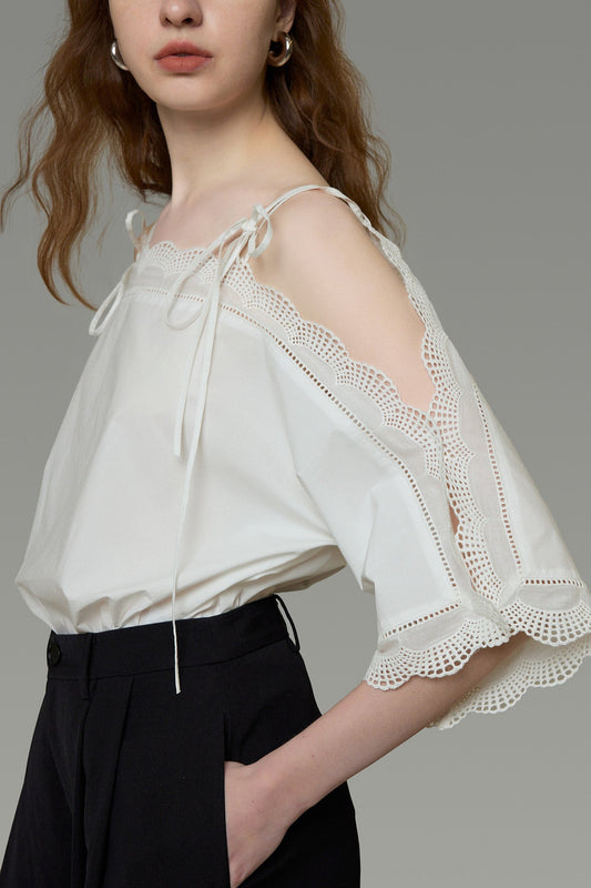 French Off-Shoulder Lace Design Blouse B4767