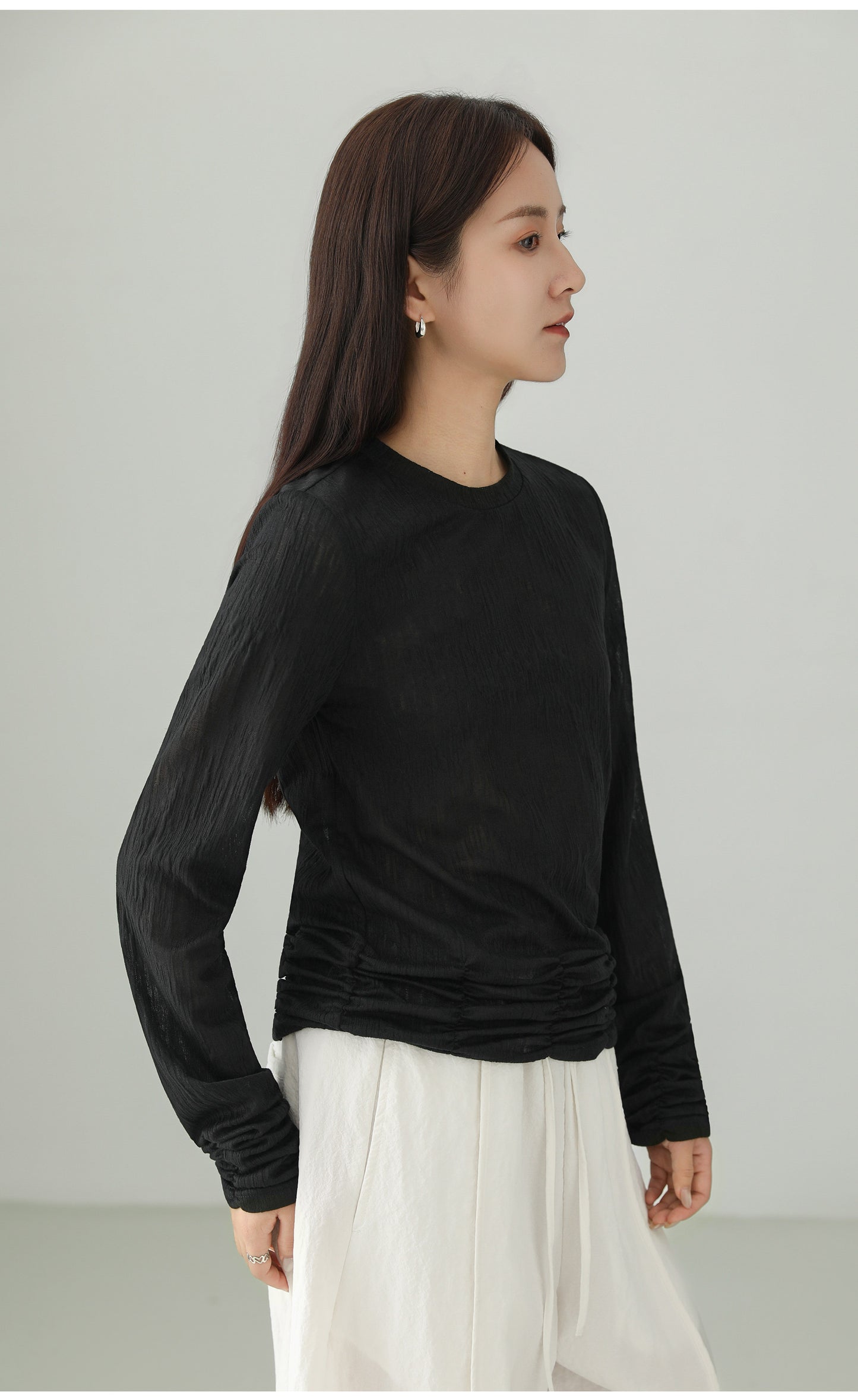 Textured Pleated Design T-shirt B4758