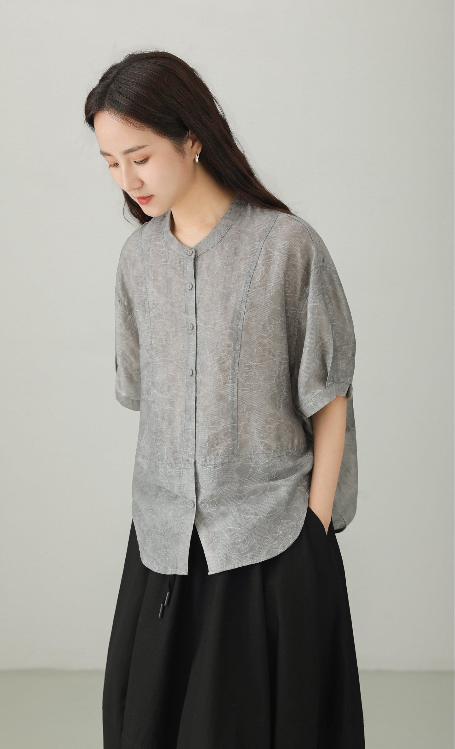 Art Style Tencel Blend Jacquard Blouse B4894