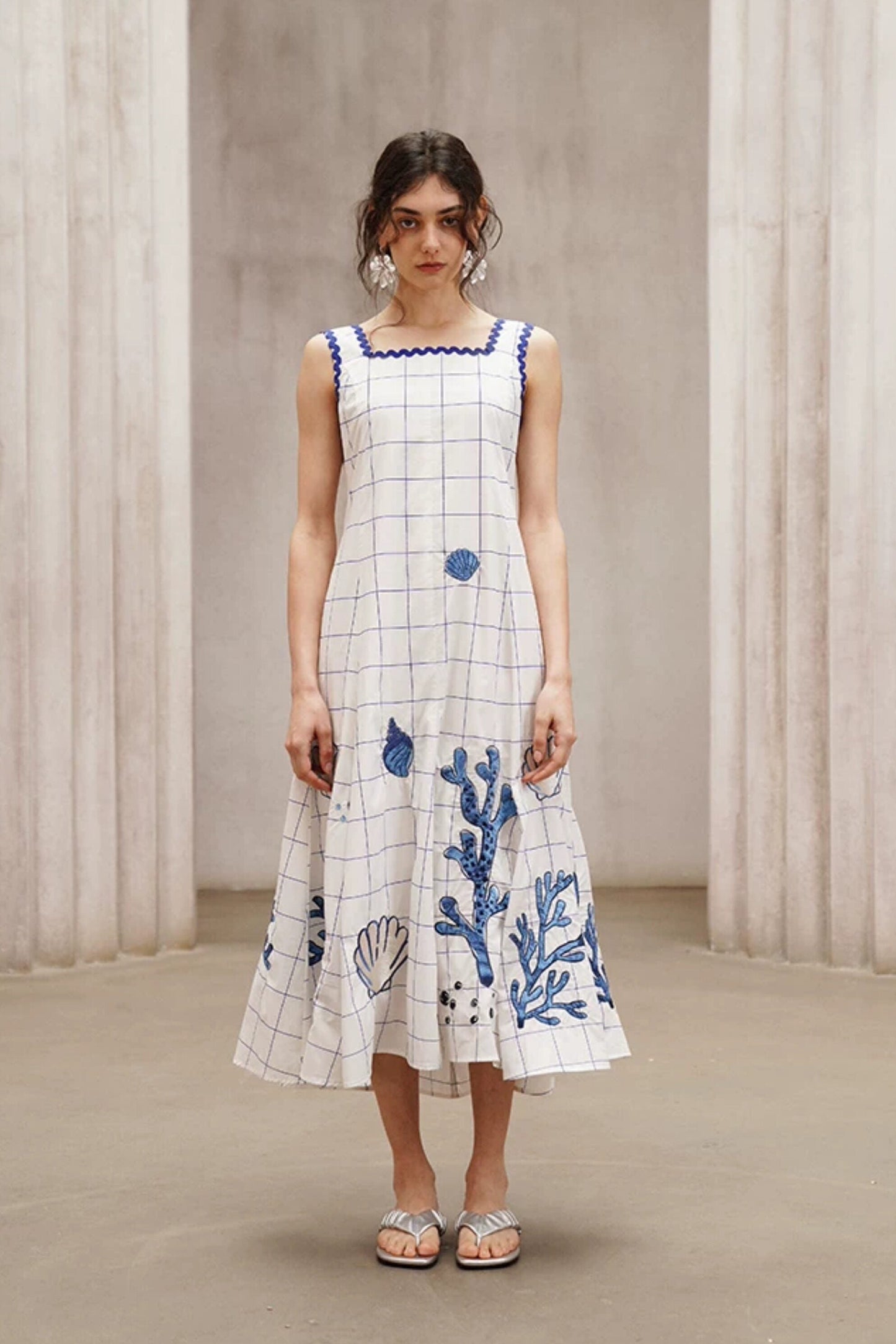 Summer Pine Embroidered Plaid Dress B4793