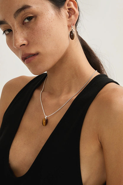 S925タイガーアイシングルビーズペンダントネックレス　B4282