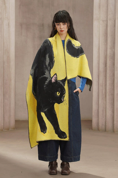 黒猫ニットロングショール　B4452