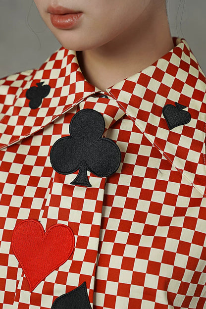 チェック柄トランプ刺繡ネクタイ　B4583