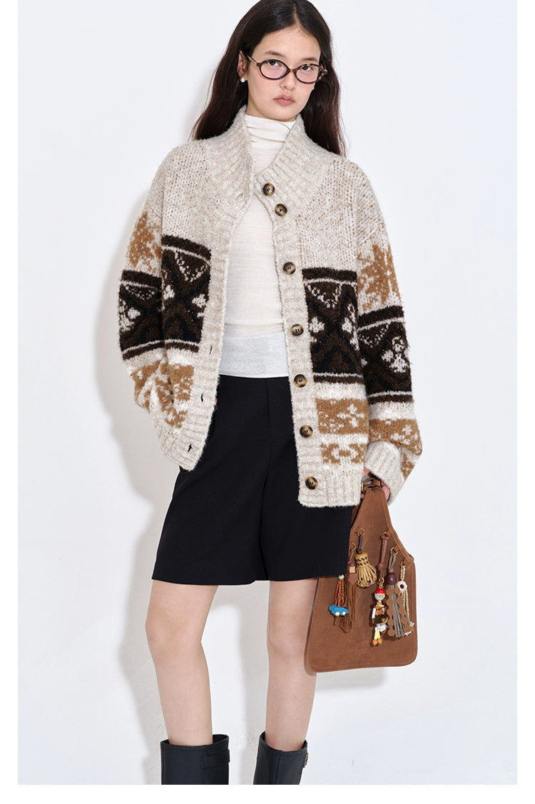 Isle Jacquard Knit High Neck Cardigan B4404