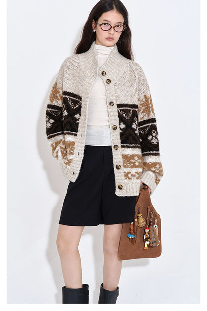 Isle Jacquard Knit High Neck Cardigan B4404
