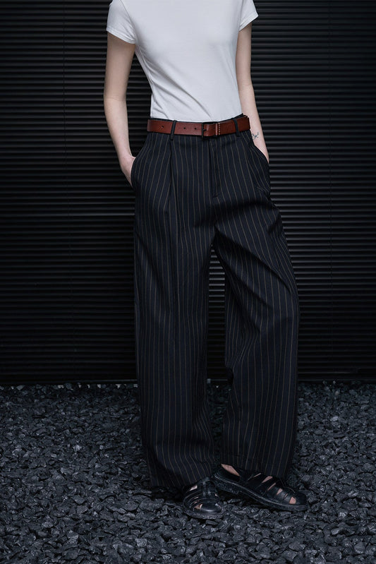 ストライプストレートワイドスーツパンツ　B4739