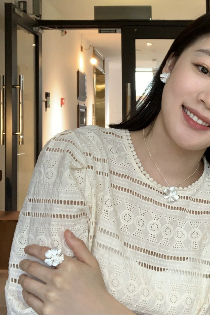 S925 Flower Peony Open Ring B4264