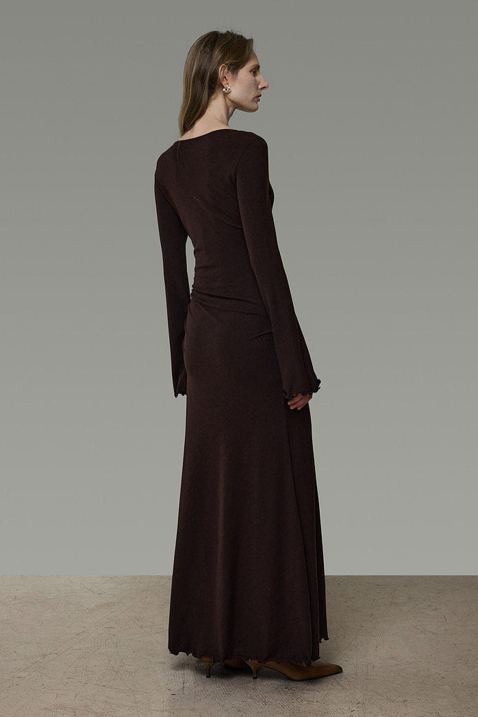 Bicolor Faux Layered Square Neck Flare Sleeve Dress B4940