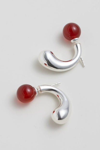 S925 Red Agate Two-Color Water Drop Earrings B4378