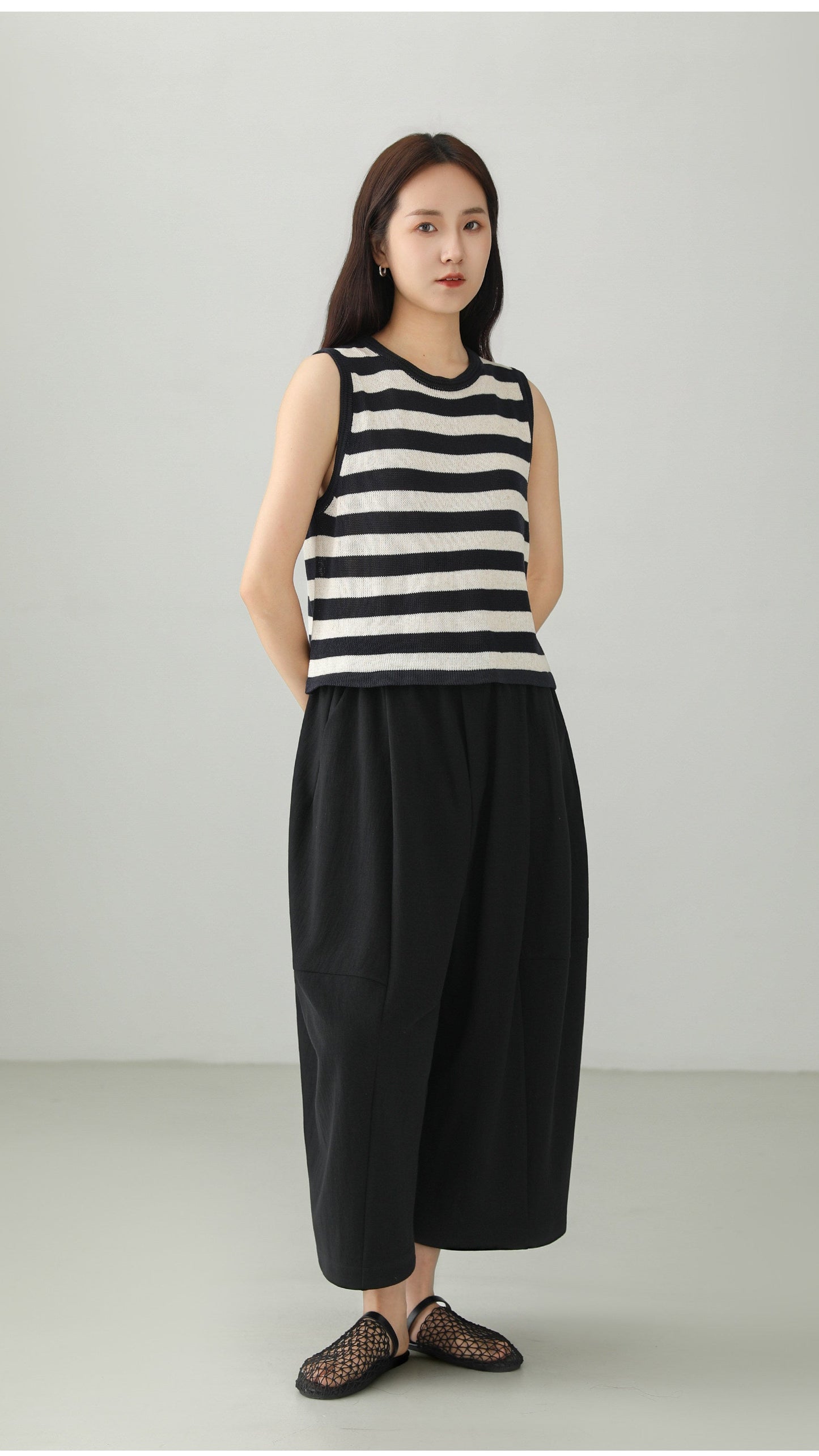 Tencel Cotton Cropped Wide Pants B4763