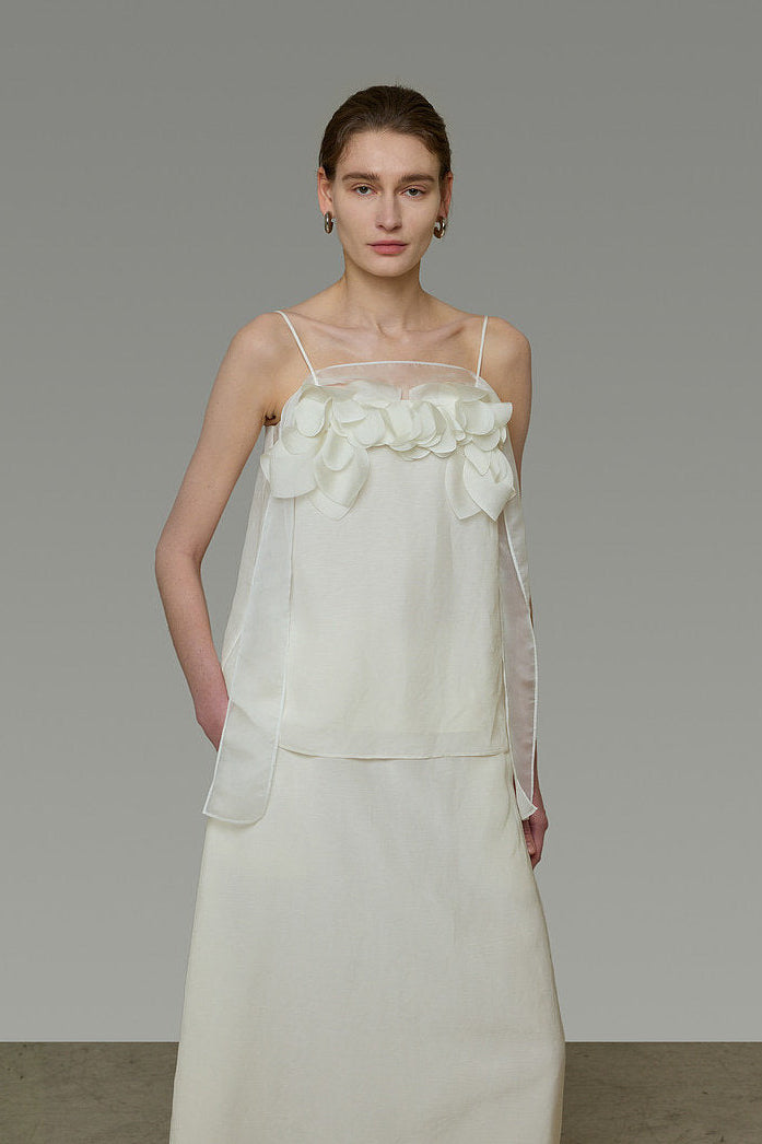 White 3D Floral Cami and Skirt B4766