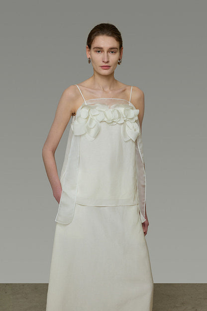 White 3D Floral Cami and Skirt B4766