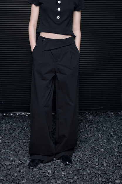 ブラックコットンストレートワイドパンツ　B4688