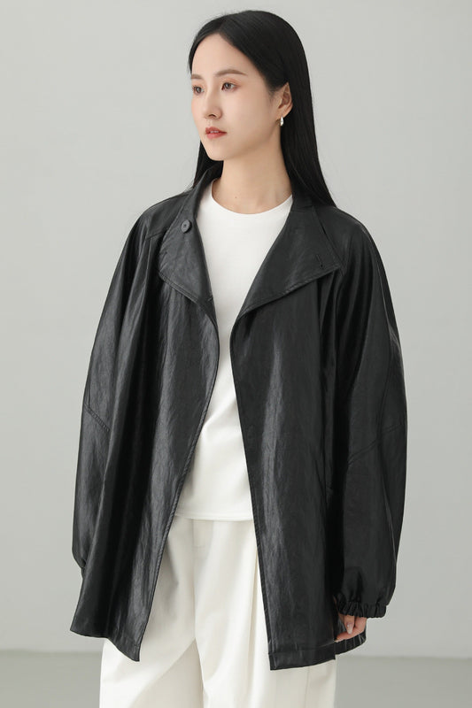 ミニマリストPUレザージャケット　B4656