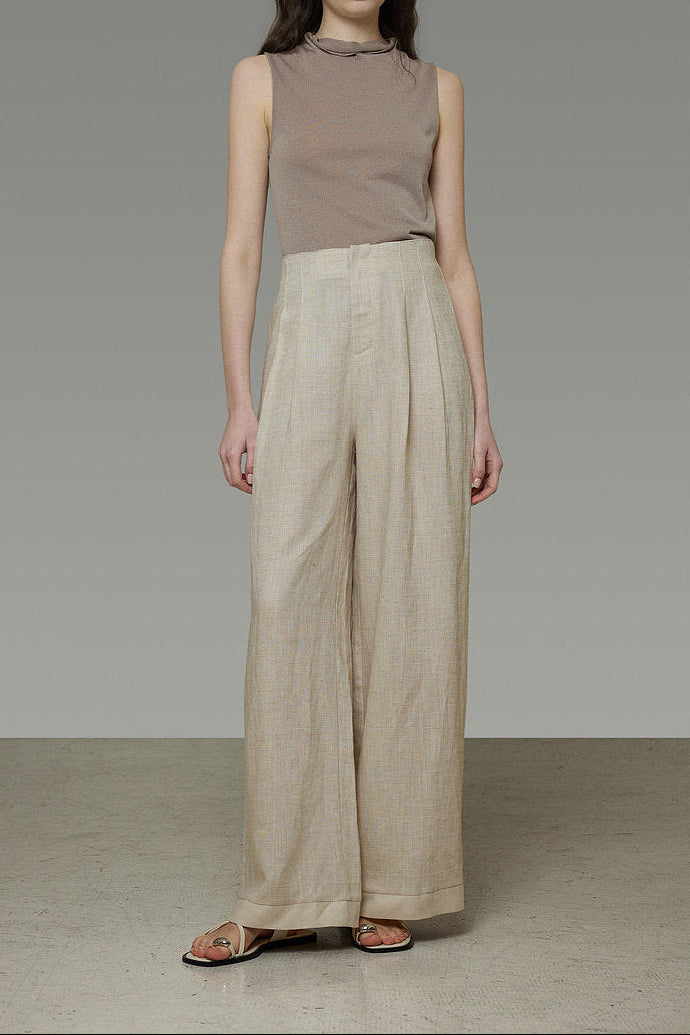 Linen Blend Wide Straight Pants B4774