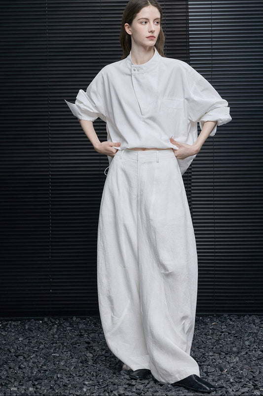 ホワイトリネンバルーンワイドパンツ　B4672