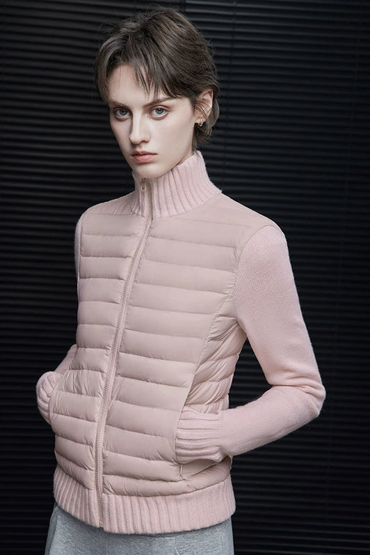 Pink Slim Fit Knitted Down Jacket B4421