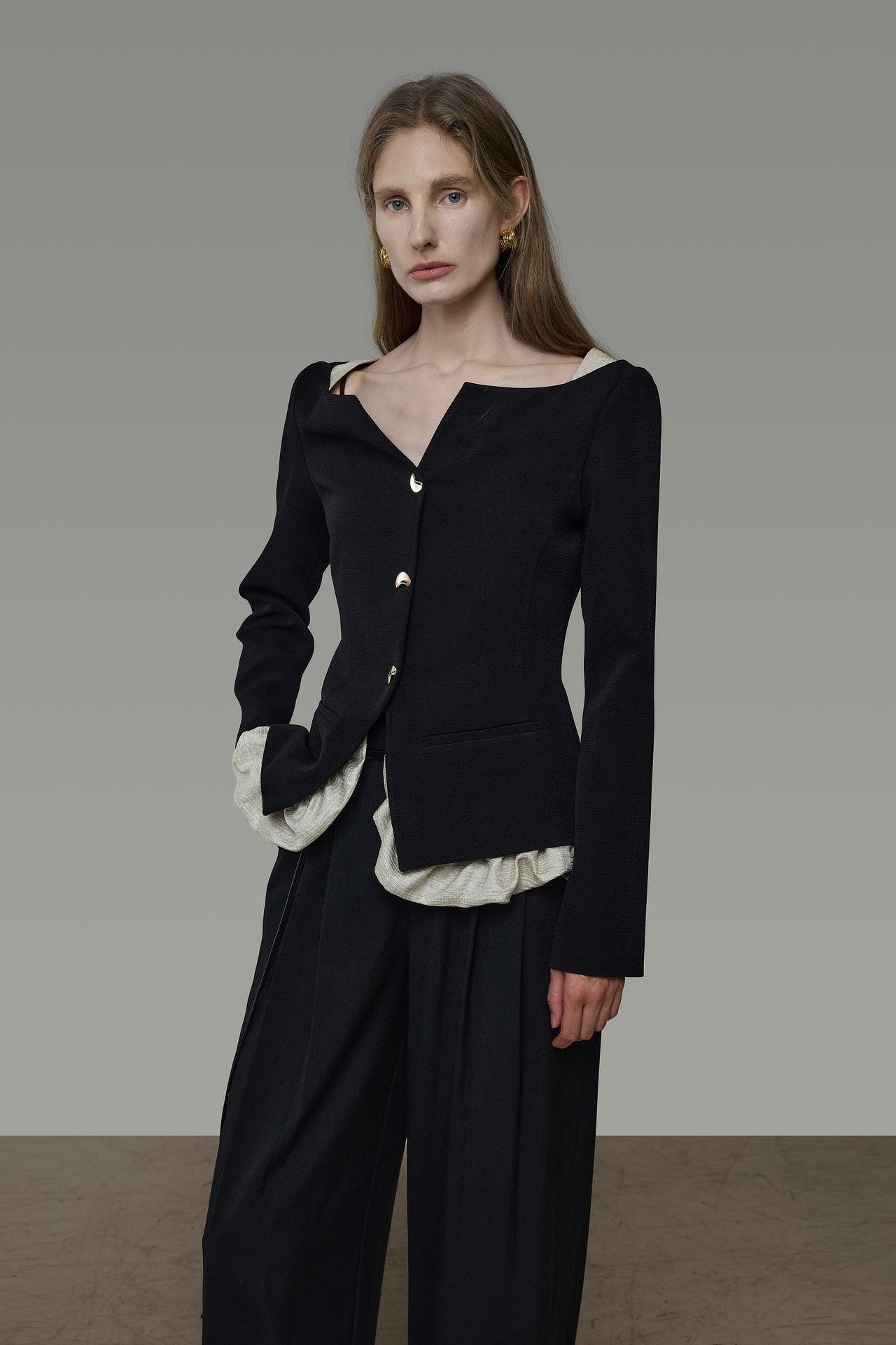 Bicolor Faux Layered Short Jacket B4941