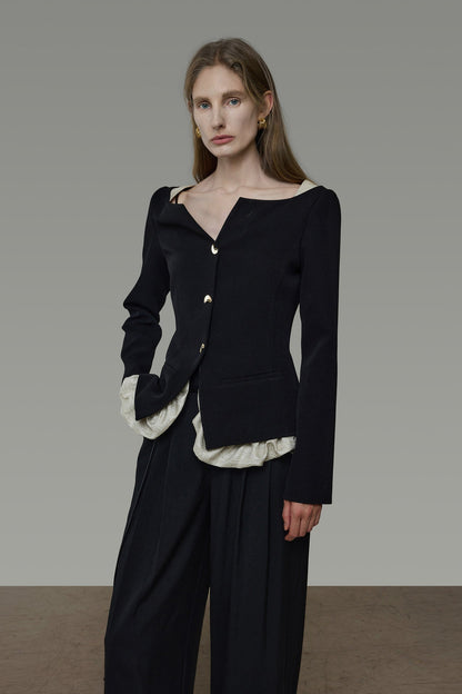Bicolor Faux Layered Short Jacket B4941