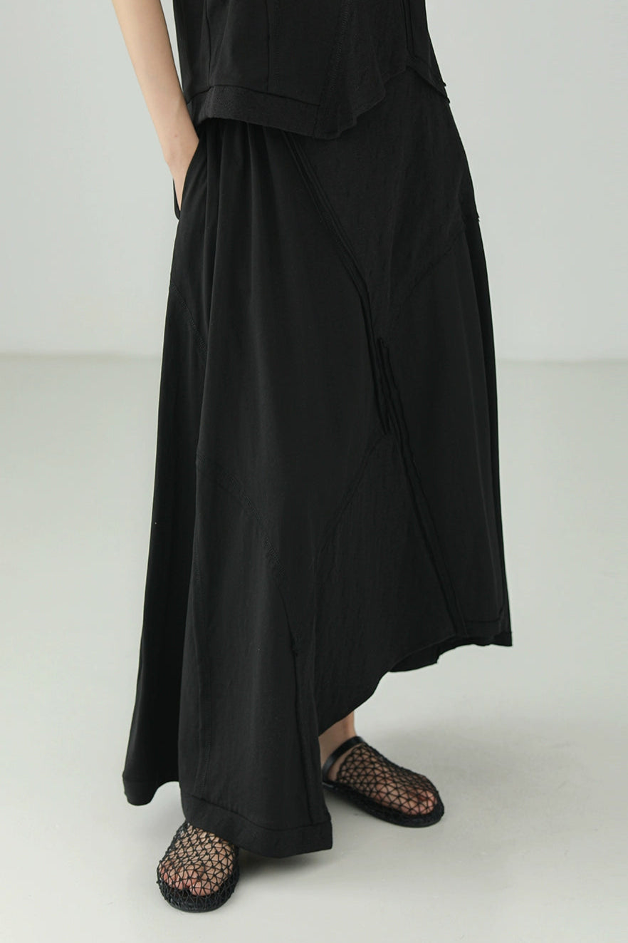 Black cotton irregular patchwork skirt B4134
