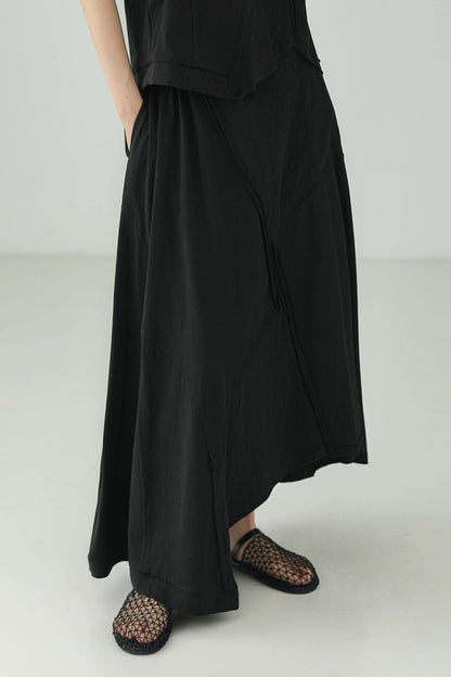 Black cotton irregular patchwork skirt B4134